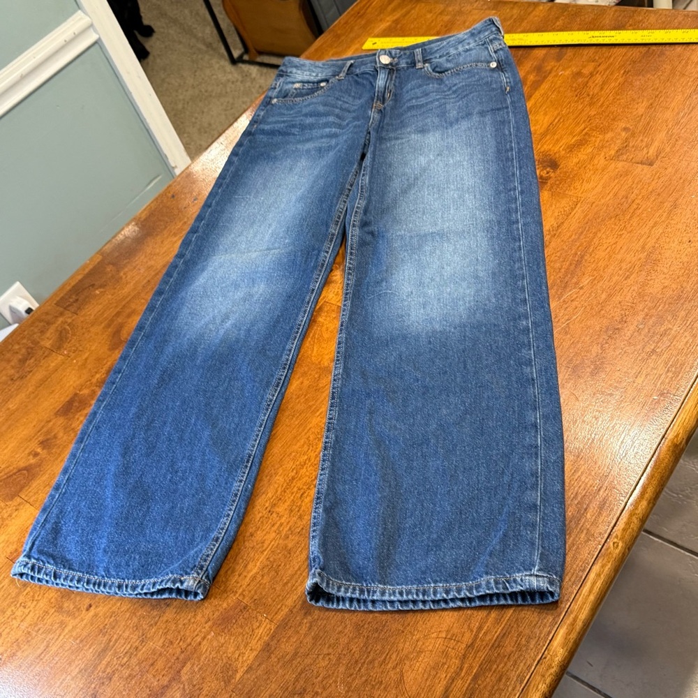Aeropostale Aero Baggy Wide Leg blue denim jeans size 4 regular 100% cotton